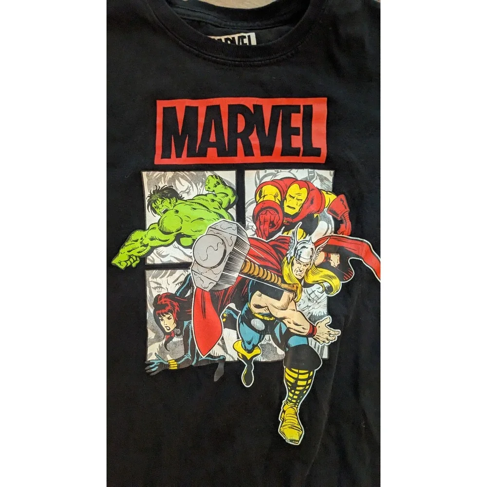 Marvel Avengers Graphic‎ T-Shirt Superhero Comic Book Tee Black Size L Boys